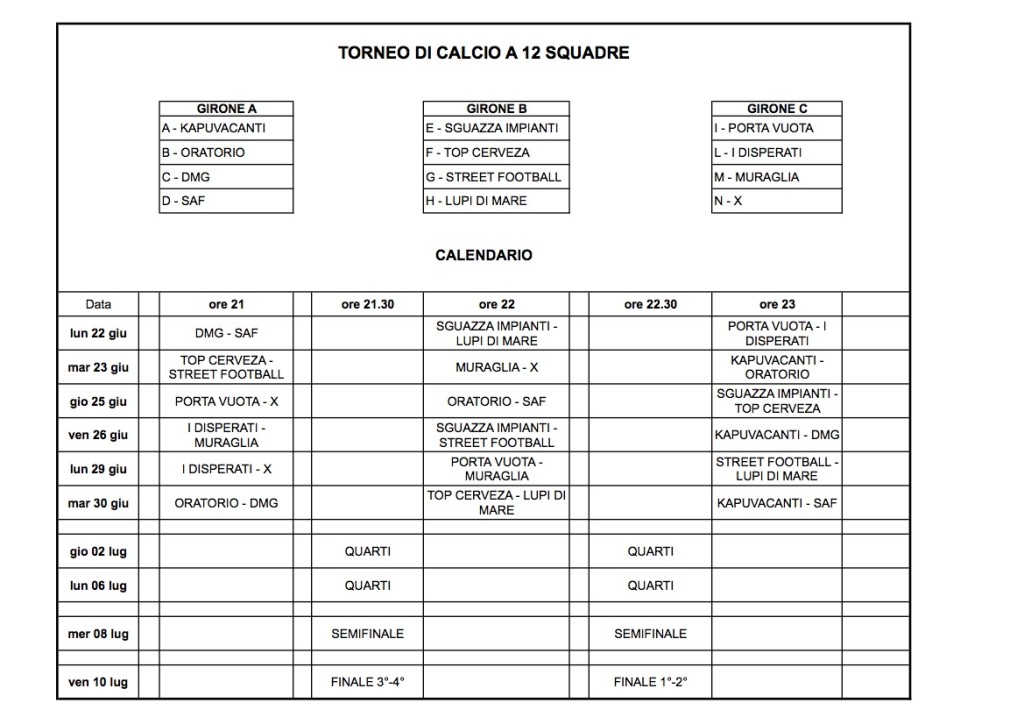 calendario torneo di calcio 2015